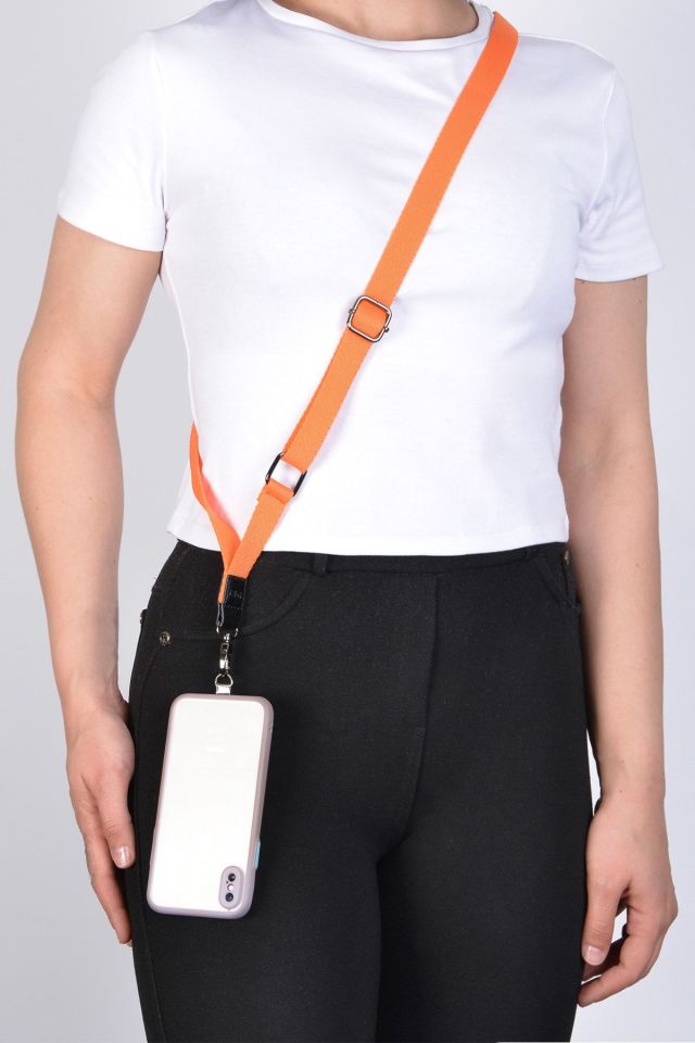 Turuncu Yassı Telefon Boyun Askısı