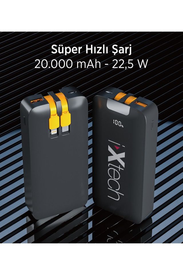 IX-PB023 20.000 Mah Powerbank Taşınabilir Şarj Cihazı - Siyah