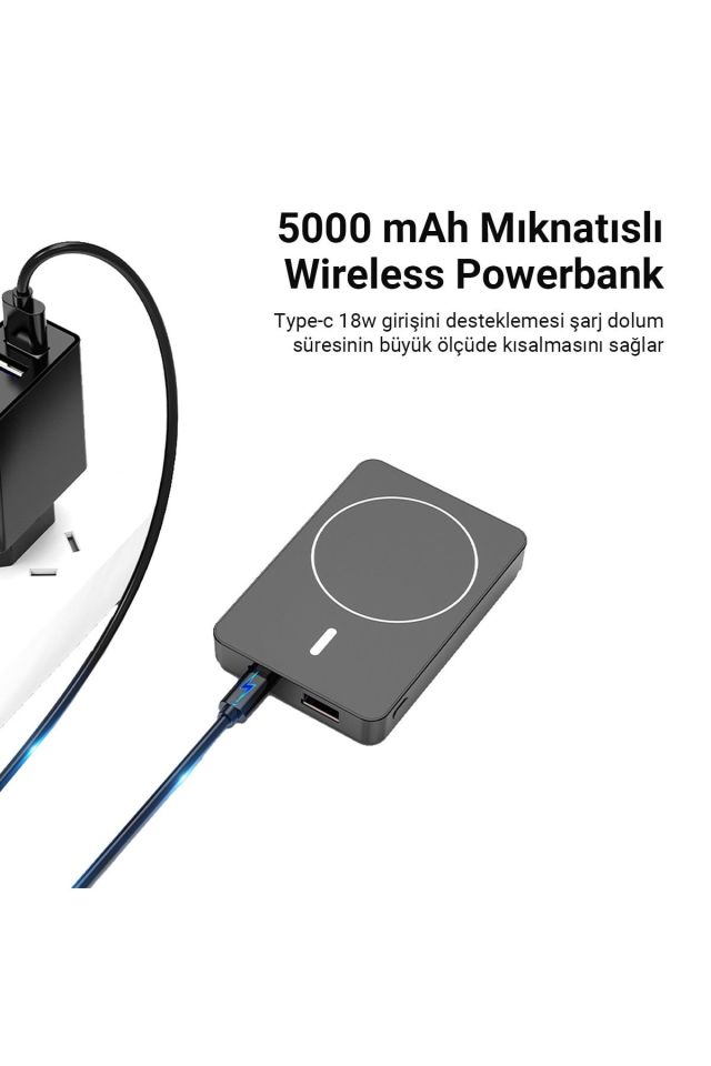 IX-PB016 5000 Mah 18W Hızlı Şarj Magsafe Powerbank Şarj Cihazı - Siyah