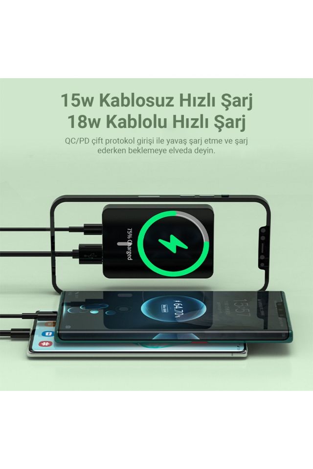 IX-PB016 5000 Mah 18W Hızlı Şarj Magsafe Powerbank Şarj Cihazı - Siyah