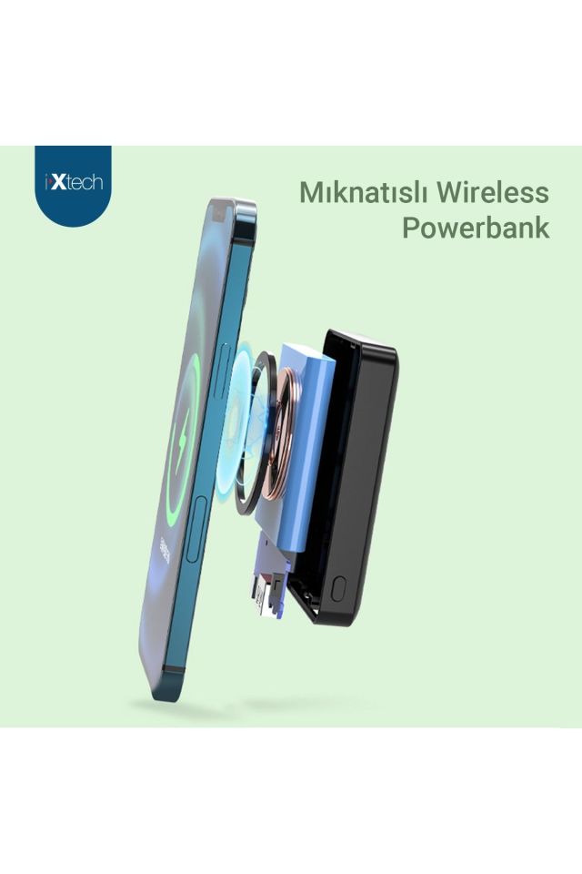 IX-PB016 5000 Mah 18W Hızlı Şarj Magsafe Powerbank Şarj Cihazı - Siyah