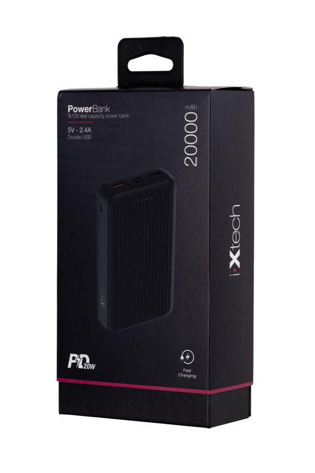 IX-PB018 20.000 Mah Led Göstergeli Powerbank Taşınabilir Hızlı Şarj Cihazı - Siyah