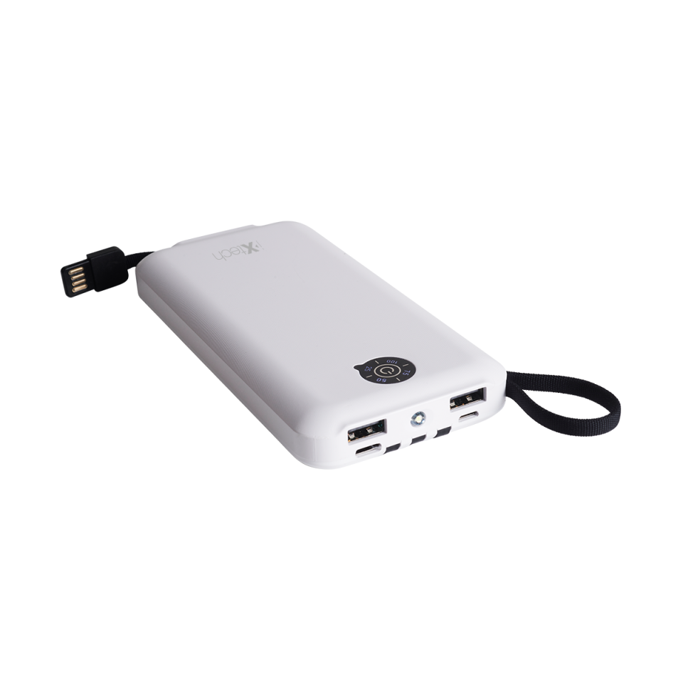 IX-PB014 20.000 Mah El Fenerli Çoklu Şarj Özellikli Powerbank Taşınabilir Şarj Cihazı - Beyaz