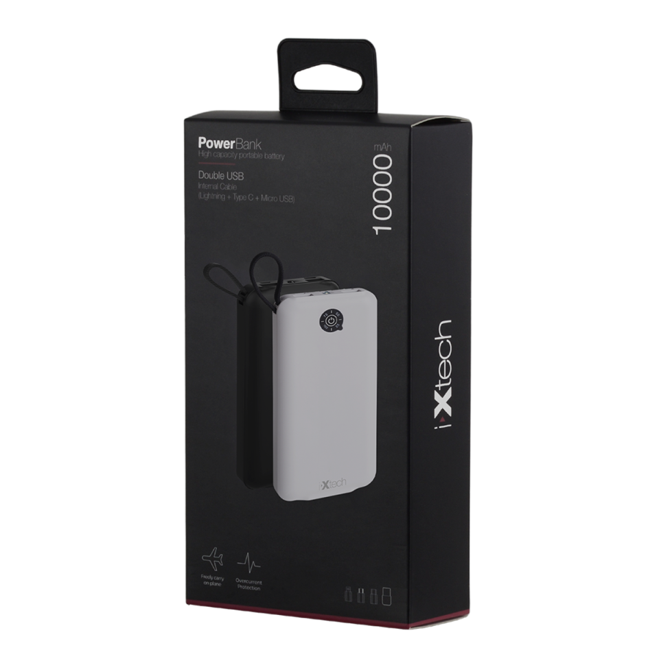 IX-PB013 10.000 Mah El Fenerli Çoklu Şarj Özellikli Powerbank Taşınabilir Şarj Cihazı - Beyaz