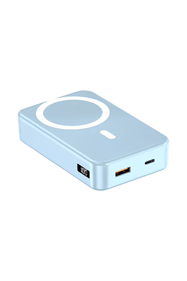 IX-PB030 20.000 Mah Dijital Ekranlı Magsafe Powerbank Taşınabilir Şarj Cihazı - Mavi