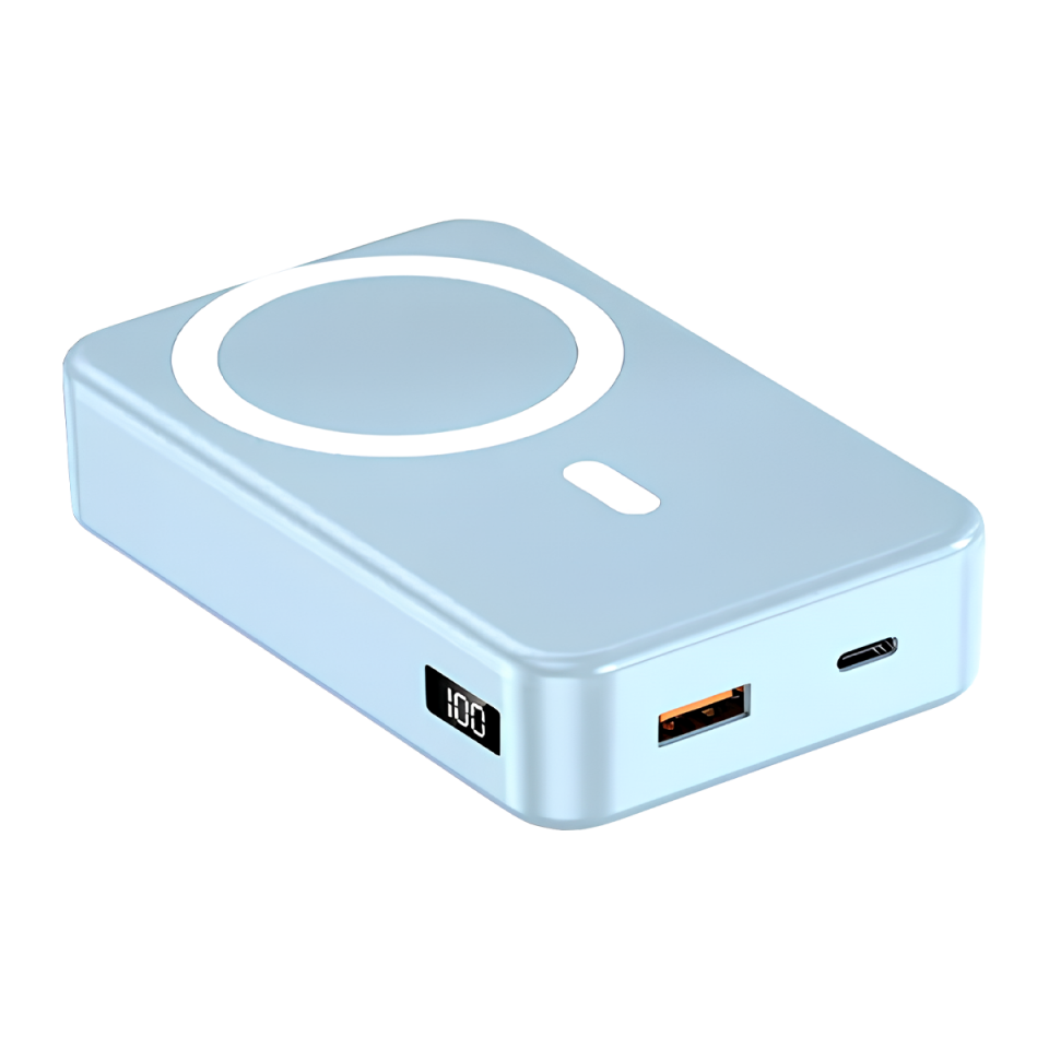 IX-PB030 20.000 Mah Dijital Ekranlı Magsafe Powerbank Taşınabilir Şarj Cihazı - Mavi
