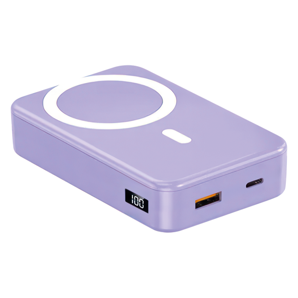 IX-PB030 20.000 Mah Dijital Ekranlı Magsafe Powerbank Taşınabilir Şarj Cihazı - Mor