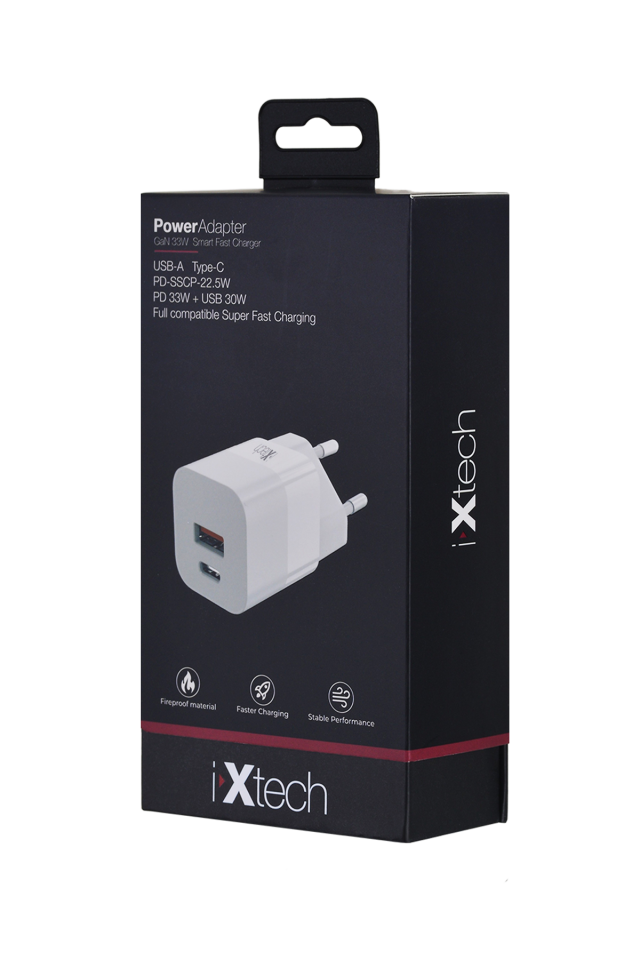 IX-HC1 33W Type-C ve Usb Port Akıllı Hızlı Şarj Cihazı - Beyaz