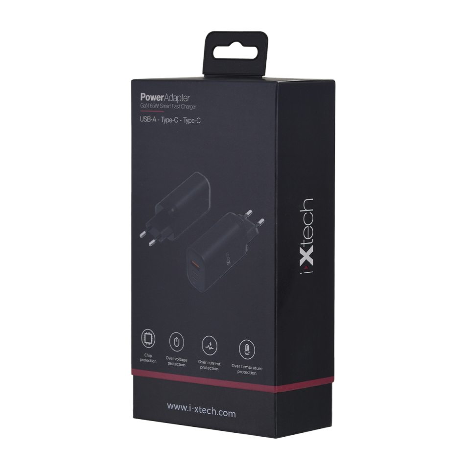 IX-HC2 65W Type-C ve Usb Portlu Seyahat Tipi Hızlı Şarj Aleti - Siyah