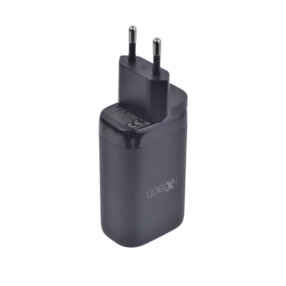 IX-HC2 65W Type-C ve Usb Portlu Seyahat Tipi Hızlı Şarj Aleti - Siyah