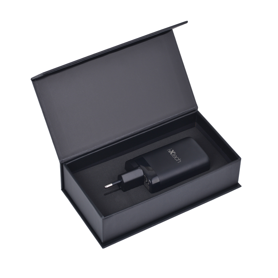 IX-HC2 65W Type-C ve Usb Portlu Seyahat Tipi Hızlı Şarj Aleti - Siyah