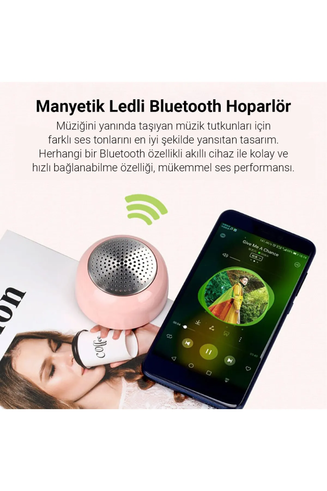 IX-B10 Led Işıklı Mıknatıslı Portatif Bluetooth Hoparlör - Pembe