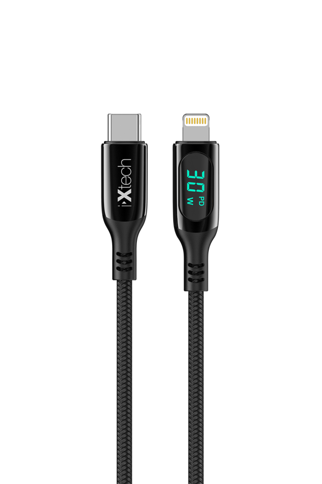 IX-UC019 PD 30W Type-C to Lightning Dijital Göstergeli Şarj ve Data Kablosu