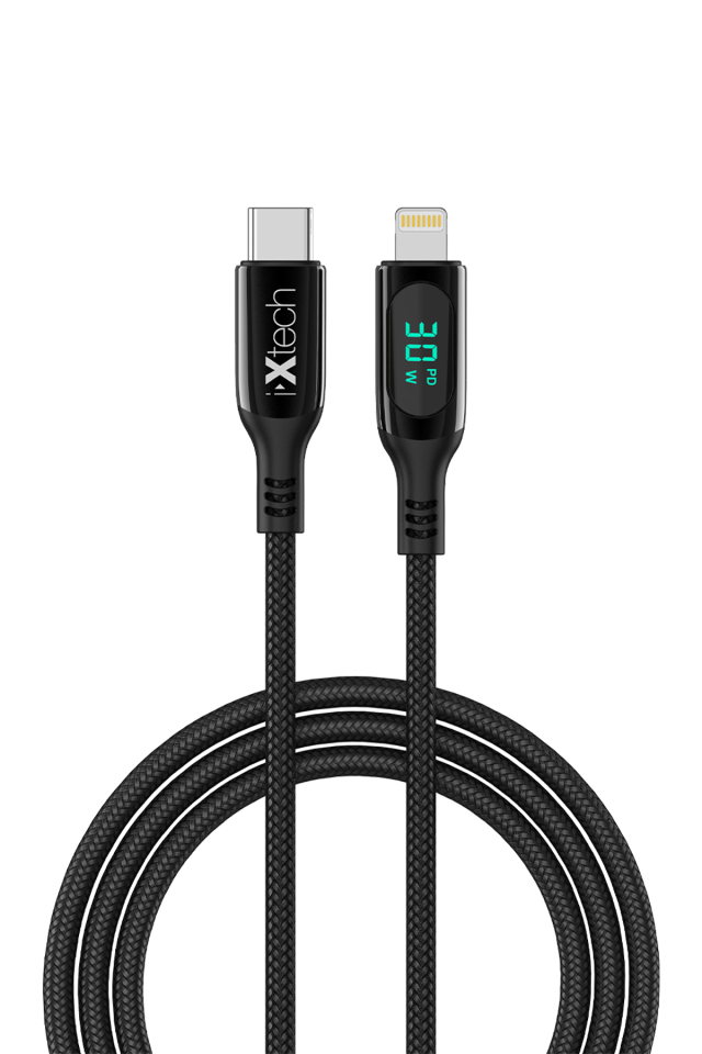 IX-UC019 PD 30W Type-C to Lightning Dijital Göstergeli Şarj ve Data Kablosu