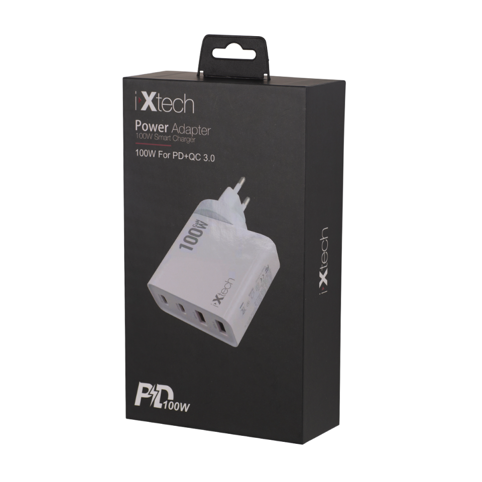 IX-HC4 100W Type-C ve Usb Dört Portlu Seyehat Tipi Süper Hızlı Şarj Adaptörü