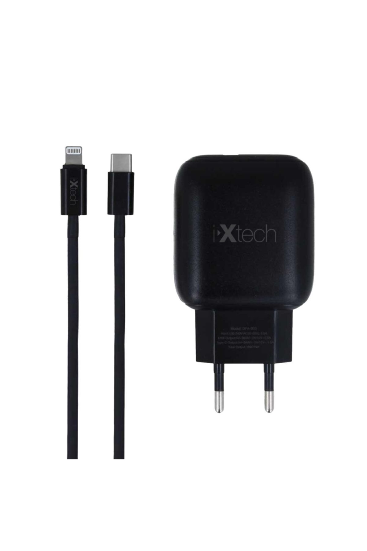 IX-CC010 18W Type-C to Lightning Kablo ve Adaptör Hızlı Şarj Seti - Siyah