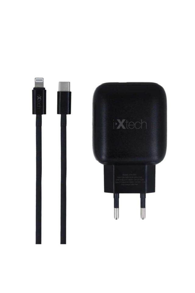 IX-CC010 18W Type-C to Lightning Kablo ve Adaptör Hızlı Şarj Seti - Siyah