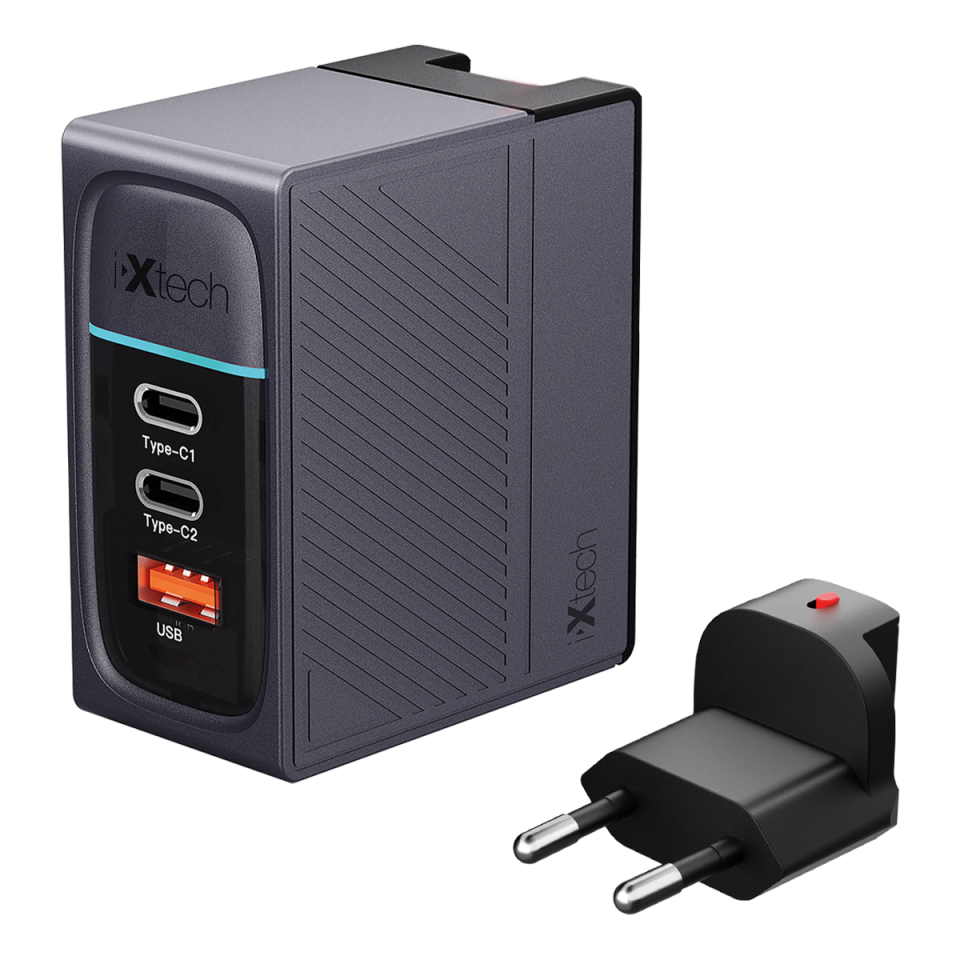 IX-HC5 100W Type-C ve Usb Üç Portlu Seyahat Tipi Hızlı Şarj Adaptörü