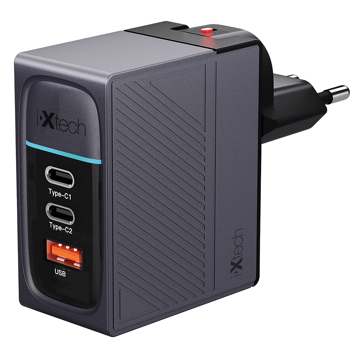 IX-HC5 100W Type-C ve Usb Üç Portlu Seyahat Tipi Hızlı Şarj Adaptörü