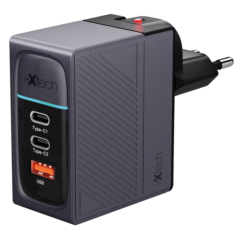 IX-HC5 100W Type-C ve Usb Üç Portlu Seyahat Tipi Hızlı Şarj Adaptörü