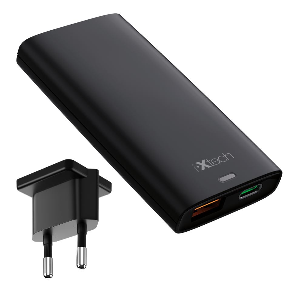 IX-HC8 65W Type-C ve Usb Çift Port Ultra İnce Seyahat Tipi Hızlı Şarj Adaptörü