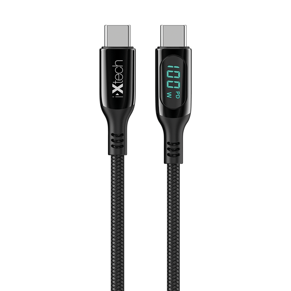 IX-UC019 PD 100W Type-C to Type-C Dijital Göstergeli Şarj ve Data Kablosu