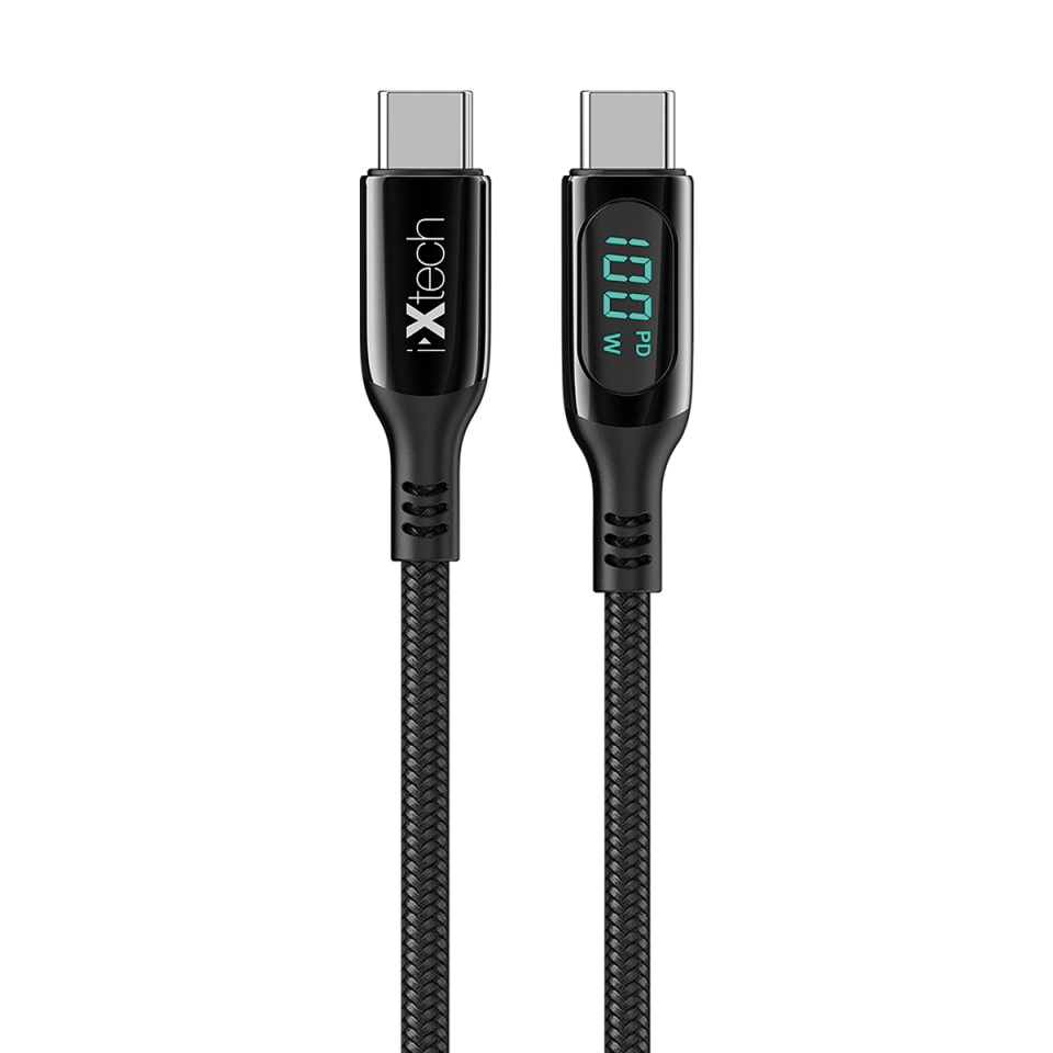 IX-UC019 PD 100W Type-C to Type-C Dijital Göstergeli Şarj ve Data Kablosu