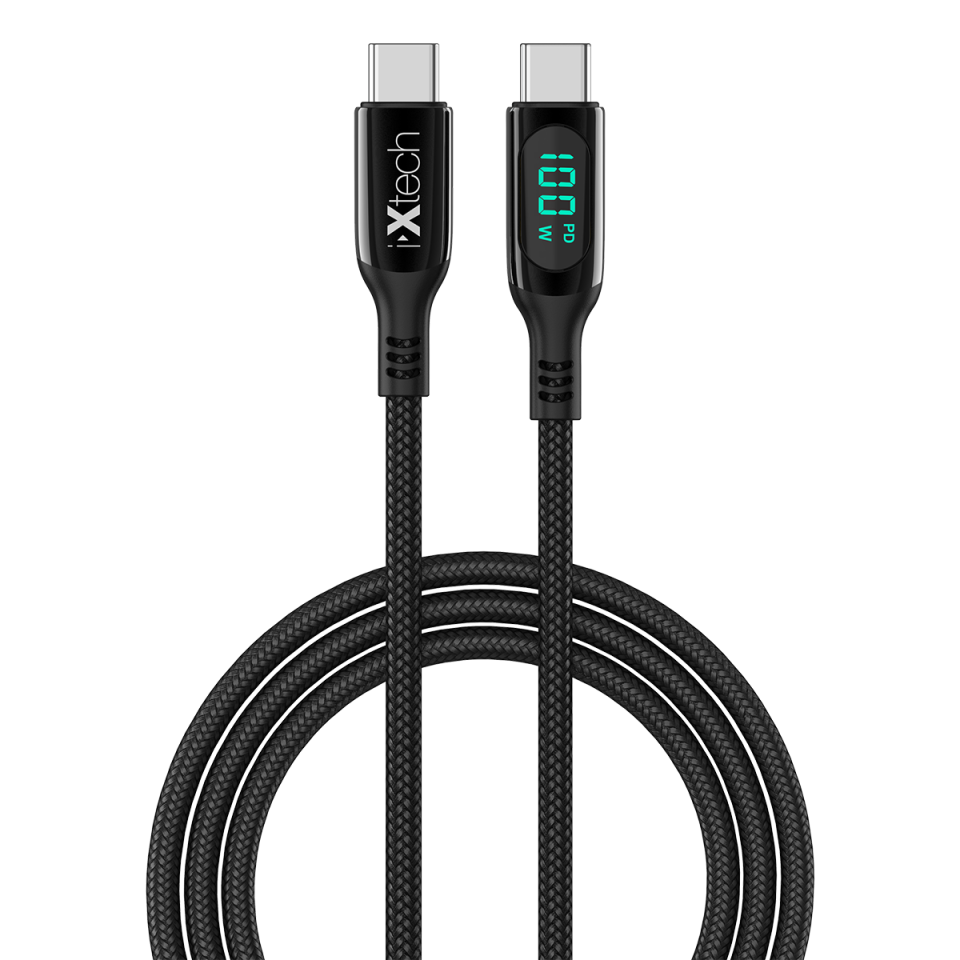 IX-UC019 PD 100W Type-C to Type-C Dijital Göstergeli Şarj ve Data Kablosu