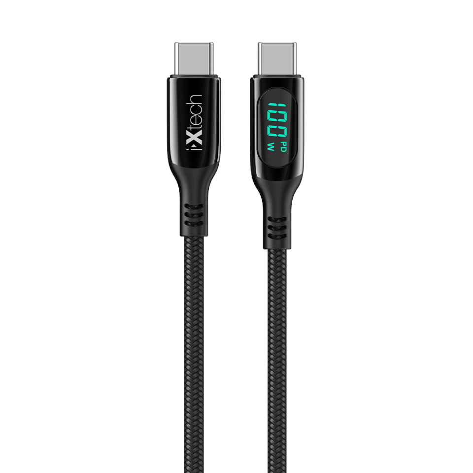 IX-UC019 PD 100W Type-C to Type-C Dijital Göstergeli Şarj ve Data Kablosu