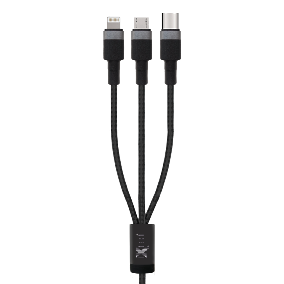IX-UC011 Micro-Type-C -Lightning to Usb 3 lü Çıkış Hızlı Şarj ve Data Örgü Kablo