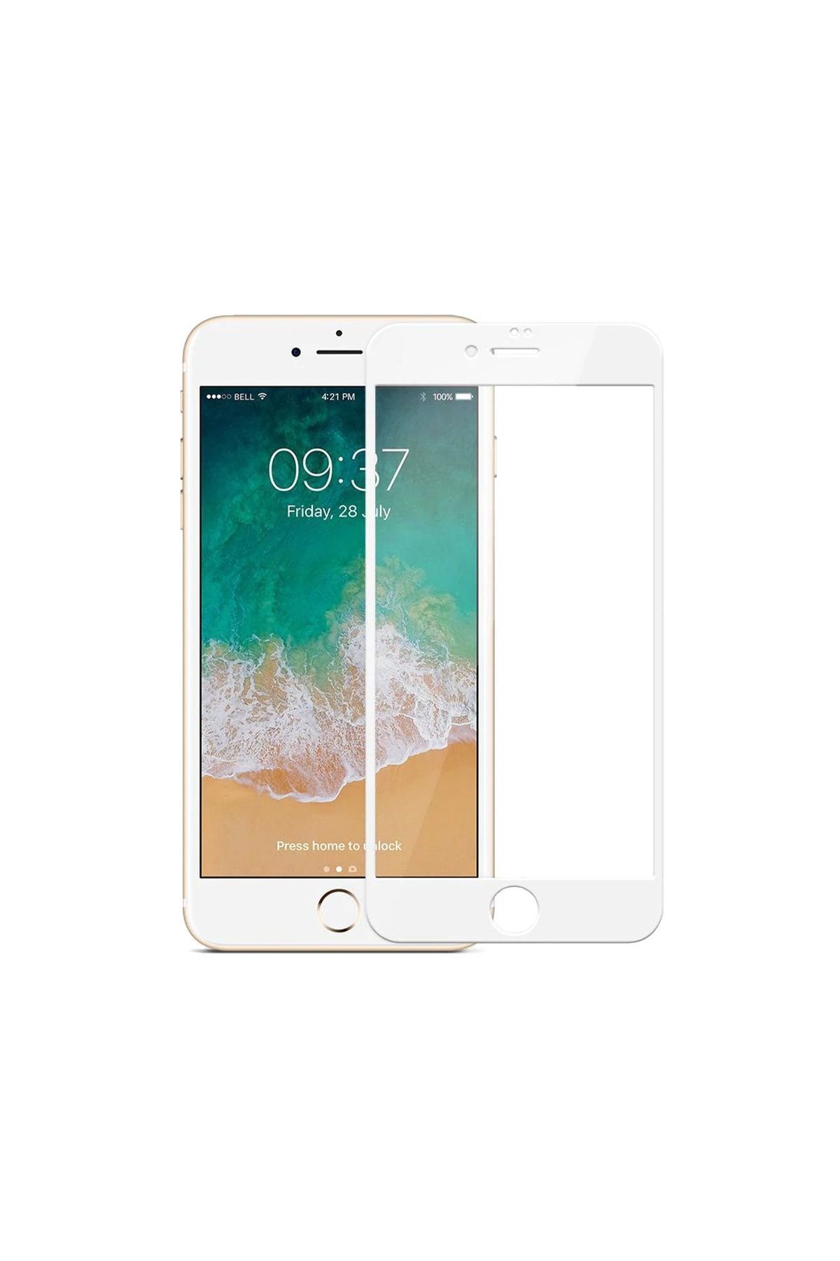 Iphone 6 Plus -7 Plus Beyaz Tam Kaplama Kırılmaz Cam Ekran Koruyucu