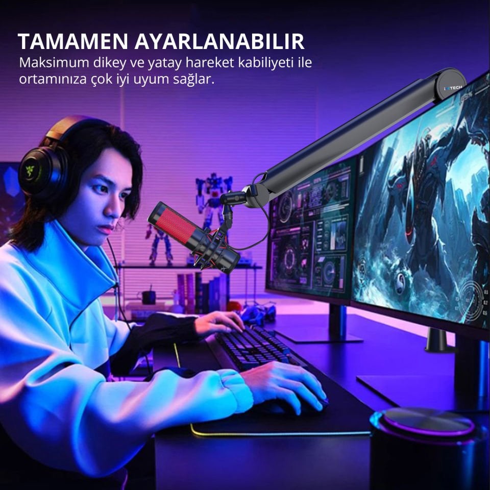 Boom Arm Ayarlanabilir 360° Dönebilen Mikrofon Tutucu, Mikrofon Kolu - Valiant