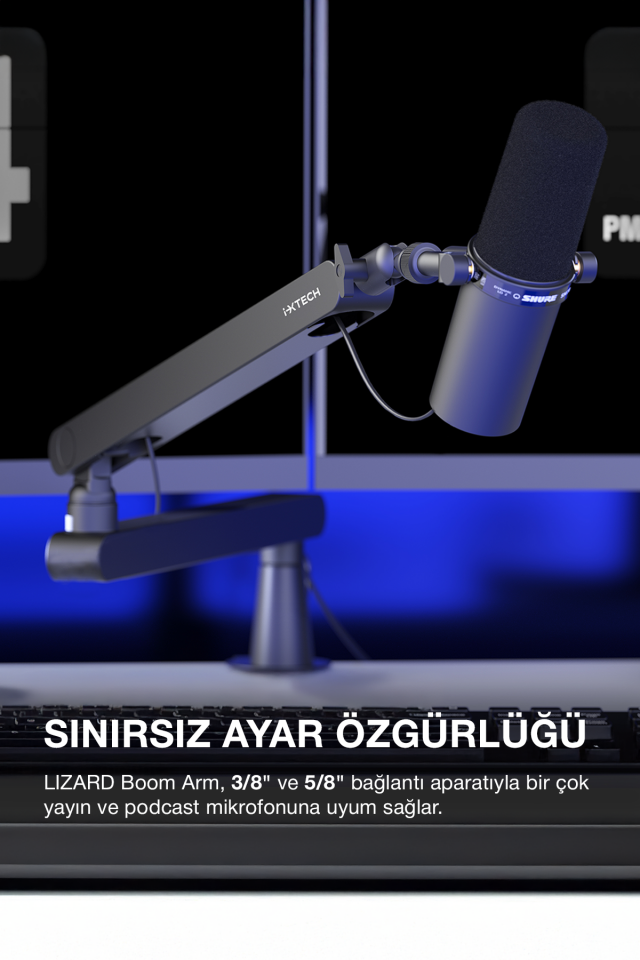 Boom Arm Ayarlanabilir 360° Dönebilen Mikrofon Tutucu, Mikrofon Kolu -  Lizard
