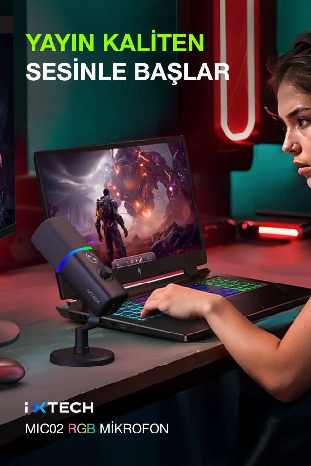 RGB Dinamik Yayın Mikrofonu - Siyah