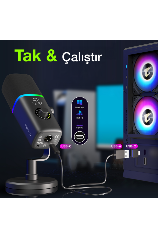 RGB Dinamik Yayın Mikrofonu - Siyah