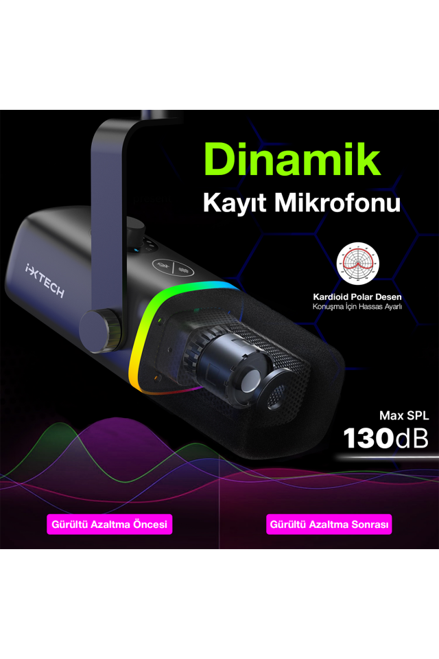 RGB Dinamik Yayın Mikrofonu - Siyah